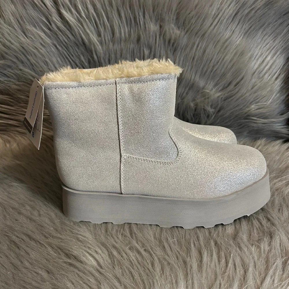 Time And Tru Platform Boots Womens‎ Size 8 Sparkly Gray Booties Genuine Leather